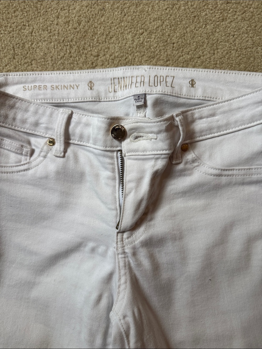 Jennifer Lopez White Super Skinny Women's Jeans with Gold Hardware